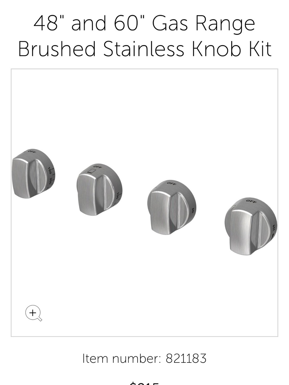 Wolf Stainless Steel Knob Kit for 48” or 60” Range